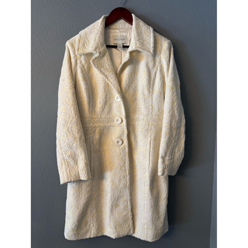 WHBM Jacquard Coat Medium Ivory Textured Elegant Wedding Spring